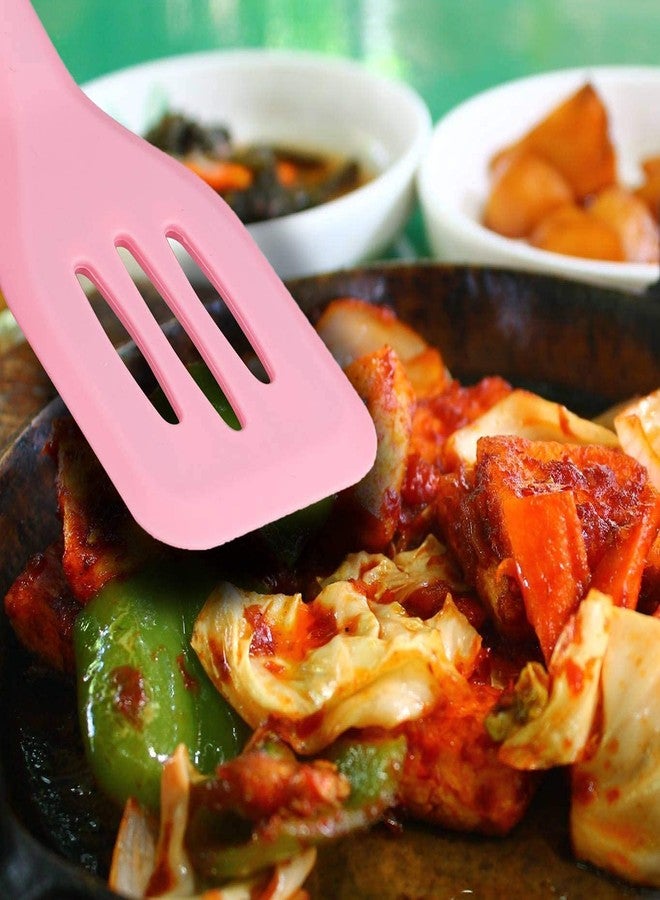 TASKHOUSE Long Silicone Slotted Spatula Non-Stick Cooking Turner Kitchen Utensil for Eggs, Pancakes (Pink, Pack of 2) - Image 3